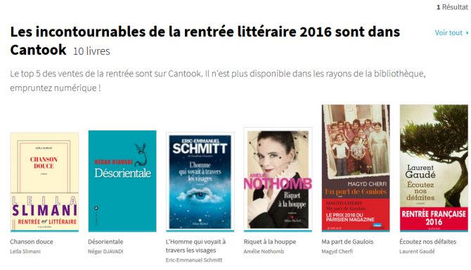 Contenu d'une sélection, jaquettes des livres et titres/auteur