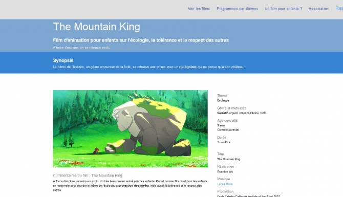 Fiche consacrée au film d'animation "The Mountain King.