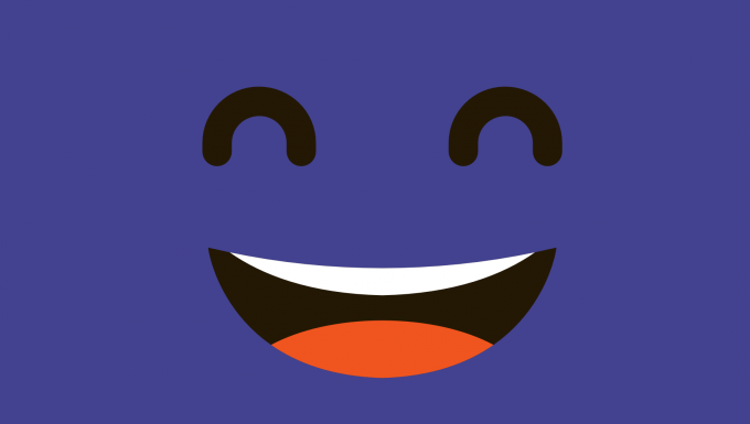Smiley Illustration d'un personnage souriant sur fond de couleur mauve