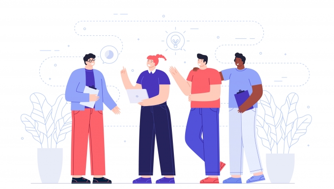 image : Freepik.com ». Cette couverture a été conçue en utilisant des ressources de Freepik.com des personnages partageant des idées