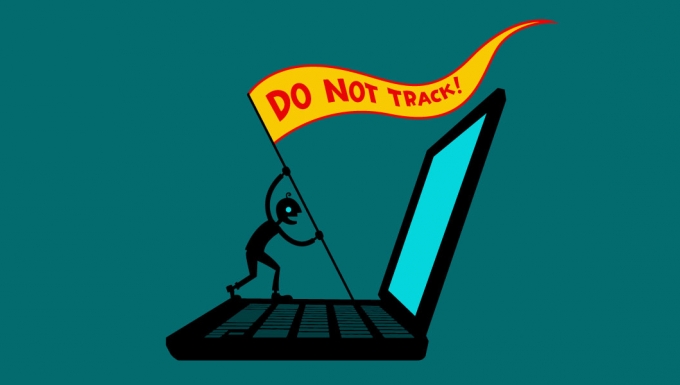 "Do-Not-Track-OG" (CC BY 2.0) by Electronic_Frontier_Foundation Illustration d'un personnage faisaint face à l'écran d'un ordinateur portable géant. Il brandit un étandard sur lequel est inscrit : "Do not track".