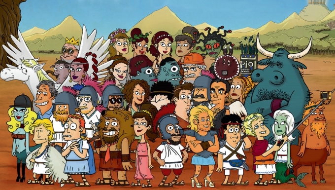50 nuances de Grecs. Tous droits réservés. Illustration mettant en scène les 50 personnages antiques de la série d'animation.