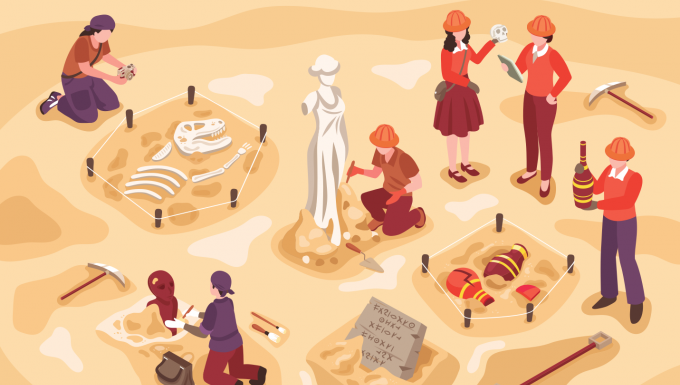 CC0 Freepik. Illustration d'archéologues sur un site de fouilles.