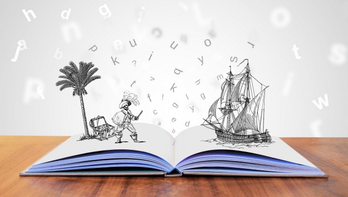 CC0 Pixabay Un livre ouvert avec un scène de fiction prenant vie.