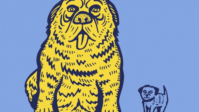 Babadum - tous droits réservés Dessin d'un chien jaune et d'un autre petit chien blanc