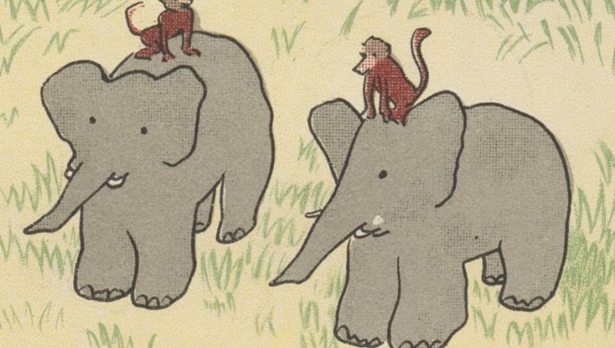 BNF - tous droits réservés Deux éléphants avec deux singes sur le dos
