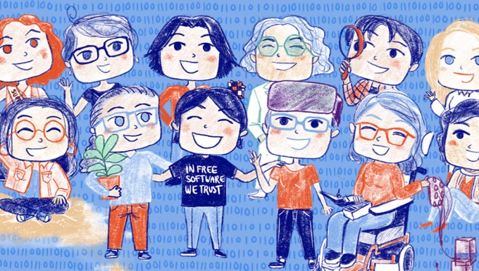 Illustration de Léa Castor. Tous droits réservés. Illustration de 12 portraits de chercheuses, enseignantes-chercheuses et ingénieures dans les sciences du numérique