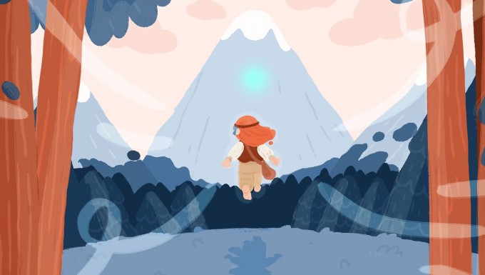 Envolées Contées. Tous droits réservés. Illustration d'un personnage de petite fille courant dans les bois.
