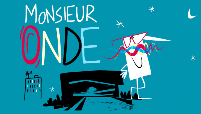 Orchestre de Paris - tous droits réservés Le personnage de M. Onde : un bonhomme rectagulaire avec de grands moustaches en forme d'ondes et des lunettes