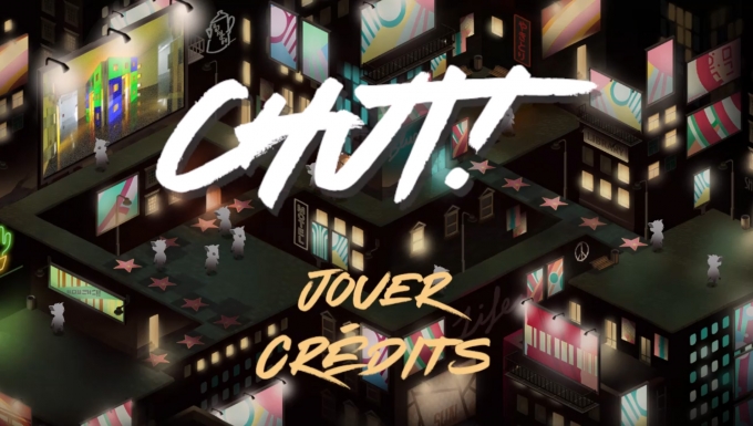 Écran d'accueil du jeu. Un univers urbain de nuit avec le menu du jeu au premier plan.