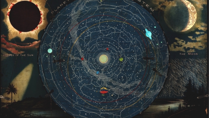 Planetary System. Eclipse of the Sun. The Moon. The Zodiacal Light. Meteoric Shower Carte du système solaire.