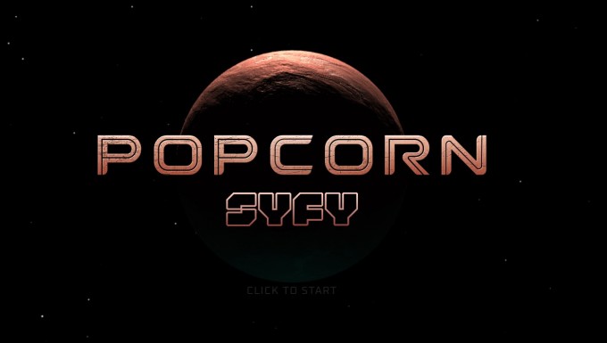 Popcorn 66 - tous droits réservés Page d'accueil du jeu. Une planète rouge au dessus de laquelle on peut lire "Popcorn SyFy"