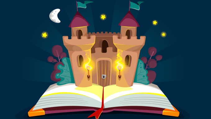 CC0 Freepik. Un château-fort surgissant des pages d'un livre.
