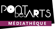 Logo de la médiathèque du Pont des arts : lettres stylisées blanches sur fond noir et violet