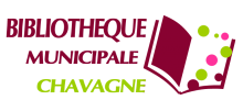 Logo de la bibliothèque. Rose et vert. Un livre ouvert laisse s'échapper des bulles de couleur