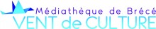 Logo bleu et mauve avec un oiseau en origami