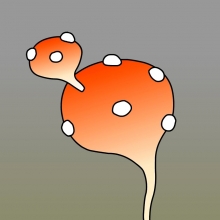 Dessin de deux amanites sur fond gris
