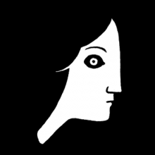 logo de la bande dessinée. Un jeune fille de profil sur fonds noir. Ses cheveux se fondent dans l'arrière-plan.