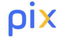 Logo "Pix". Lettres stylisées bleues sur fond blanc. La lettre "x" est colorée de moitié en orange.