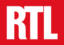 Logo RTL : lettres blanches stylisées sur fond rouge.