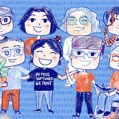 Illustration de 12 portraits de chercheuses, enseignantes-chercheuses et ingénieures dans les sciences du numérique