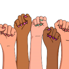 Illustration de poings féminins levés.