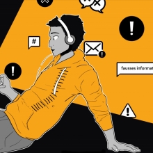 Illustration d'un homme consultant Internet sur son smartphone.