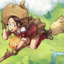 Dessin d'une jeune sorcière volant sur son balai accompagnée de son chat.