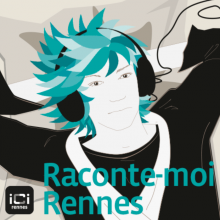 Illustration d'un personnage allongé écoutant un podcast.